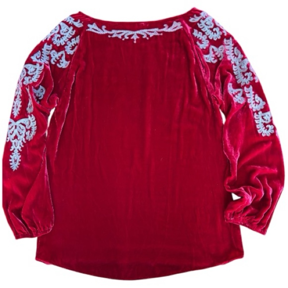 SUNDANCE Women's Velvet Embroidered Top in Crimson Red (S) - Picture 6 of 7